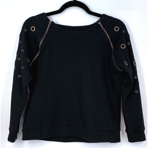 VENUS Tops - VENUS Black Crewneck Pullover Sweatshirt M Zip Shoulder Grommet Sleeve Alt Edgy